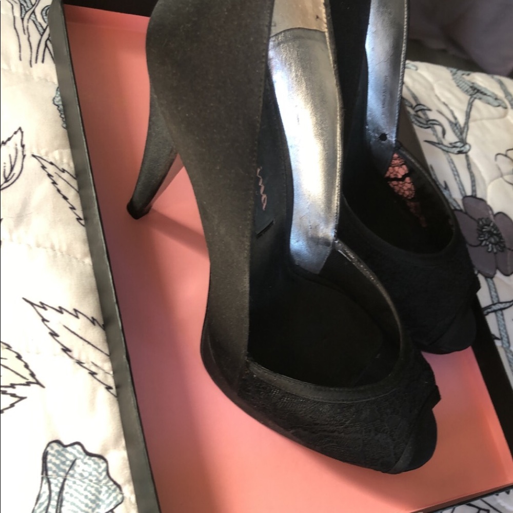 Black lace front heels